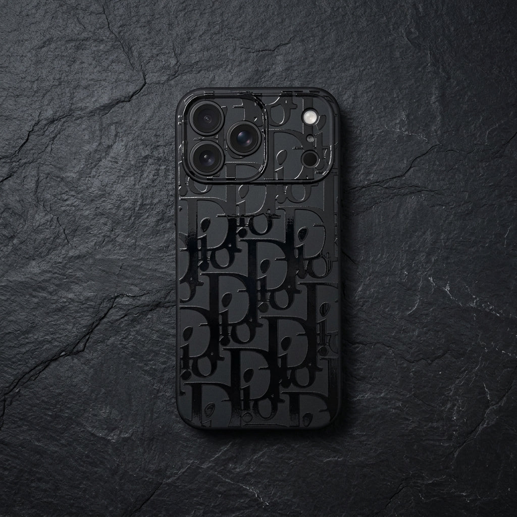 Glossy Black on Black Monogram Phone Case