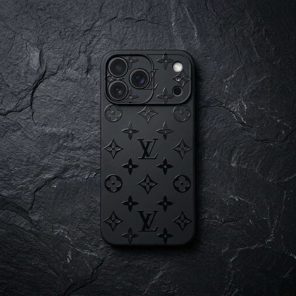 Glossy Black on Black Monogram Phone Case
