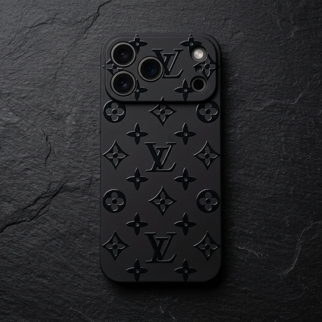Glossy Black on Black Monogram Phone Case